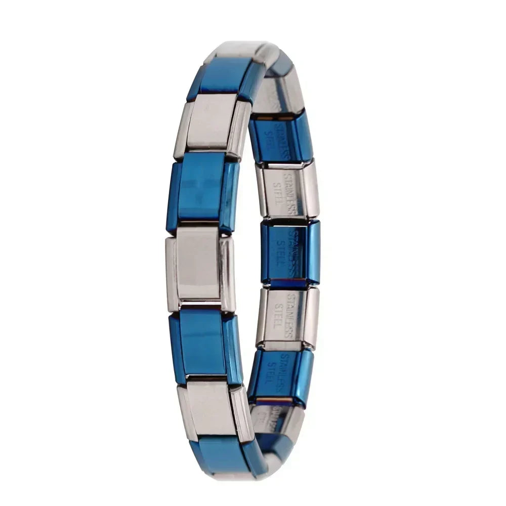 Pulseira Italiana Azul em Aço Inoxidável Azul-Prateado
