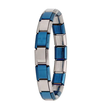 Pulseira Italiana Azul em Aço Inoxidável Azul-Prateado