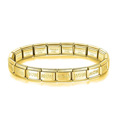 Pulseira Charms Mom e Princess em Aço Inoxidável MOM Dourado