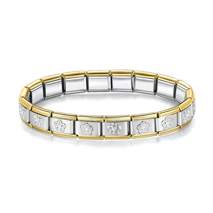 Pulseira Italiana Original em Aço Inoxidável Floral