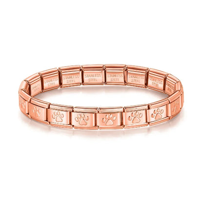 Pulseira Original Estilo Italiano Charms Patas e Cruz Pata Rosa Dourado