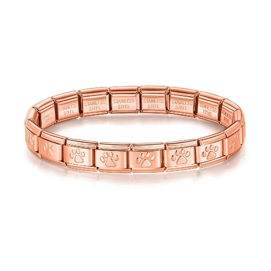 Pulseira Original Estilo Italiano Charms Patas e Cruz Pata Rosa Dourado