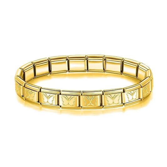 Pulseiras Originais Charms Flores e Borboletas em Aço Inoxidável Borboleta Dourado