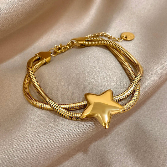 Pulseira Corrente de Cobra em Aço Inoxidável Dourado