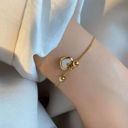 Pulseira Ajustável de Charme Coração - Aço inoxidável
