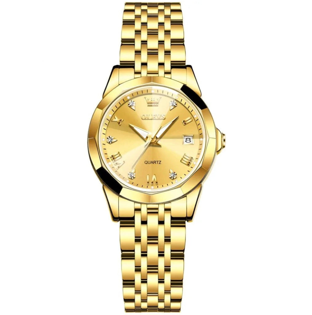 Relógio Feminino OLEVS em Aço Inoxidável Dourado