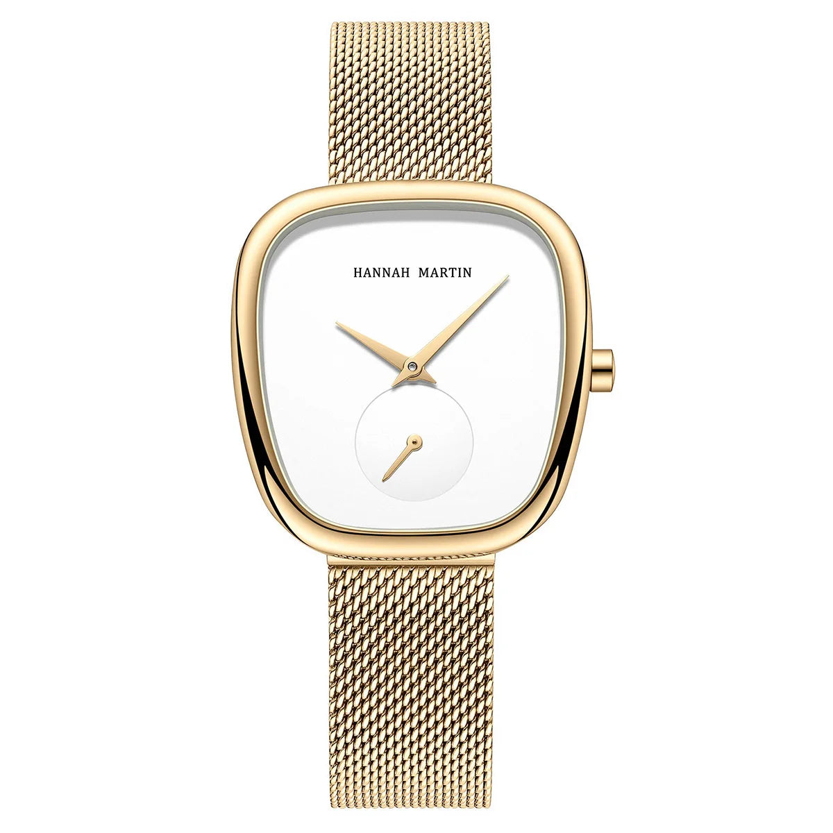 Relógio Feminino Glamoroso Hannah Martin Malha Dourado Fundo Claro